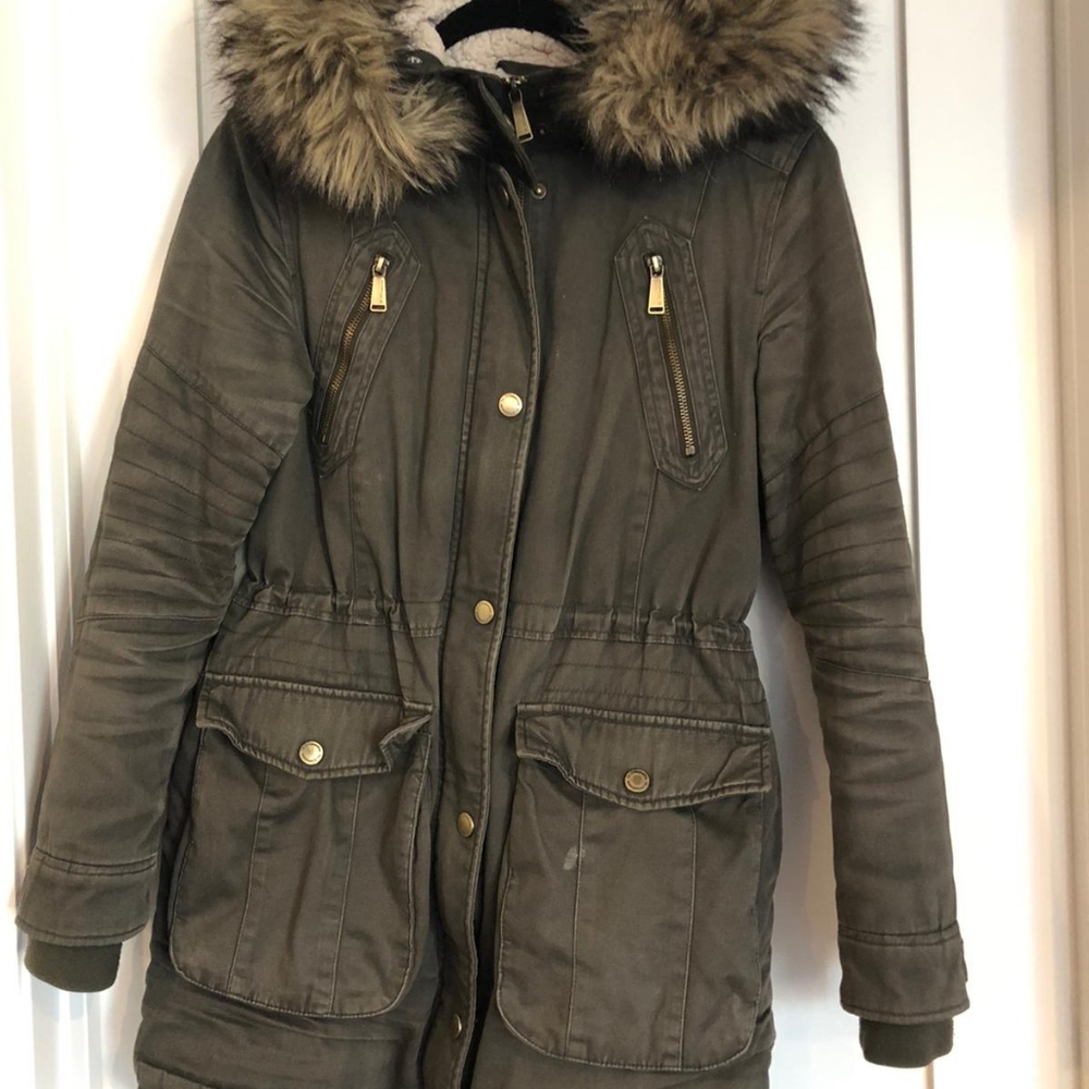 BCBG Khaki Green Coat with Fleece lining
